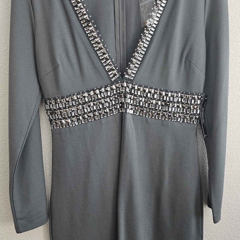 VENUS NWT Dress 8 Gray Long Sleeve Plunge Babydoll - Picture 6 of 10